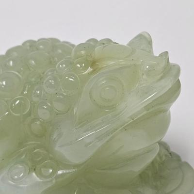 CKEG17. Carved Jade Stone Good Luck Frog on Coins