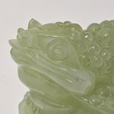 CKEG17. Carved Jade Stone Good Luck Frog on Coins