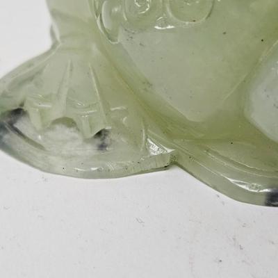 CKEG17. Carved Jade Stone Good Luck Frog on Coins
