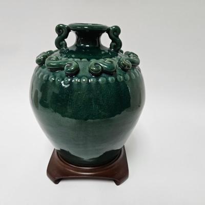 CKEG18. Chinese Emerald Glaze Oil Jar, Double Handle