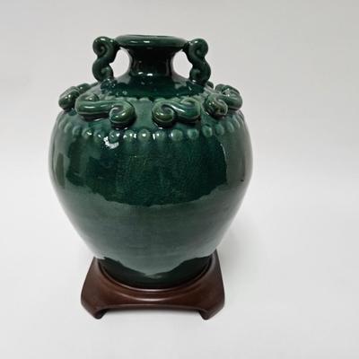 CKEG18. Chinese Emerald Glaze Oil Jar, Double Handle