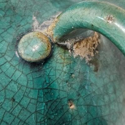 CKEG19. Antique Emerald Glaze Jar, Wax Seal