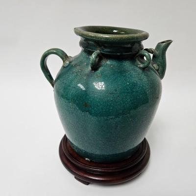 CKEG19. Antique Emerald Glaze Jar, Wax Seal