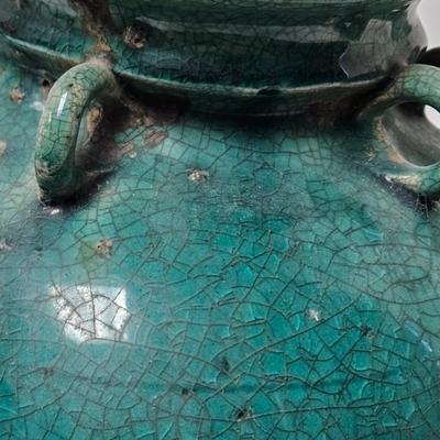 CKEG19. Antique Emerald Glaze Jar, Wax Seal