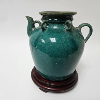 CKEG19. Antique Emerald Glaze Jar, Wax Seal