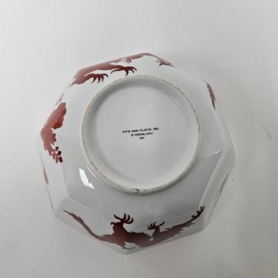 CKEG20. Fitz & Floyd Octagonal Bowl, Red & White