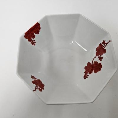 CKEG20. Fitz & Floyd Octagonal Bowl, Red & White