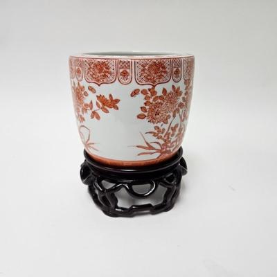 CKEG24. Chinese Brush Pot, Orange & White
