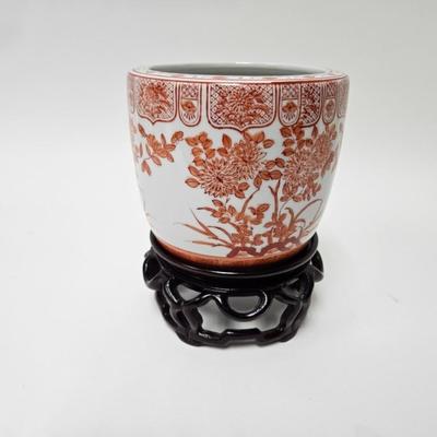 CKEG24. Chinese Brush Pot, Orange & White