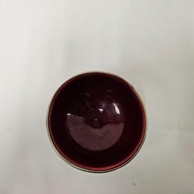 CKEG32. Handmade Moroccan Ceramic Bowl, Red with Silverplate Trim