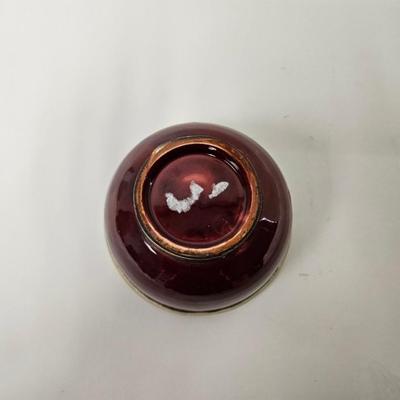 CKEG32. Handmade Moroccan Ceramic Bowl, Red with Silverplate Trim