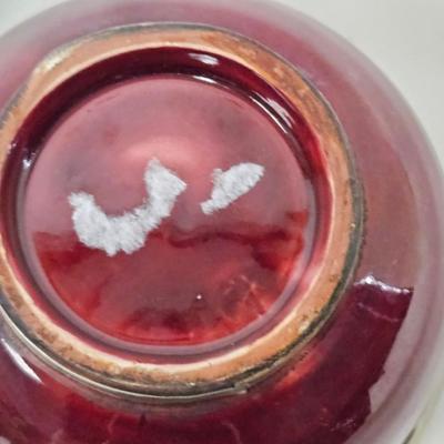 CKEG32. Handmade Moroccan Ceramic Bowl, Red with Silverplate Trim