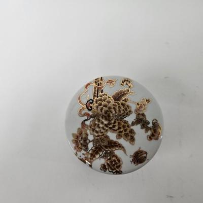 CKEG33. Ceramic Round Jar, Flowers & Butterflies, Gilt Accents