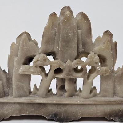 CKEG37. Vintage Chinese Carved Soapstone Mountain Village Scene