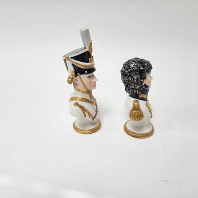 CKEG38. A Pair of Porcelain Busts Depicting Napoleonic Generals Junet & Muray, Hand-Painted
