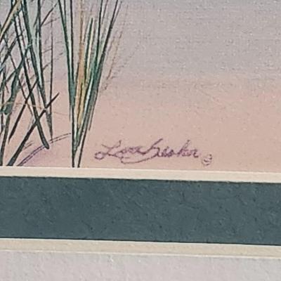 Windswept Dune Framed Coastal Landscape Print Signed Lin Seslar Beach Scene With Dunes And Shoreline