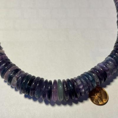 FAS Designer Huge Amethyst Quartz Graduated Disc Beaded Necklace 24-26" Adjustable Fashion Necklace w/Sterling Chain & Clasp.