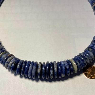 FAS Designer Huge Lapis Lazuli Graduated Disc Beaded Necklace 24-26" Adjustable Fashion Necklace w/Sterling Chain & Clasp.