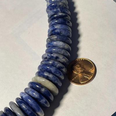 FAS Designer Huge Lapis Lazuli Graduated Disc Beaded Necklace 24-26" Adjustable Fashion Necklace w/Sterling Chain & Clasp.