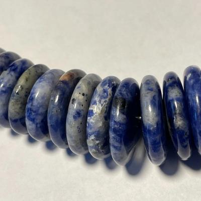 FAS Designer Huge Lapis Lazuli Graduated Disc Beaded Necklace 24-26" Adjustable Fashion Necklace w/Sterling Chain & Clasp.