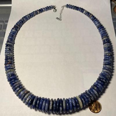 FAS Designer Huge Lapis Lazuli Graduated Disc Beaded Necklace 24-26" Adjustable Fashion Necklace w/Sterling Chain & Clasp.