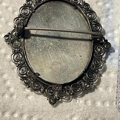 Antique .800 Silver Filigree Hand Painted Pin or Pendant from the 1800's in VG Preowned Condition as Pictured.