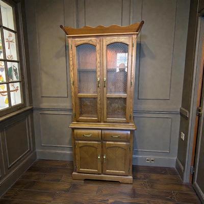 Glass Front China Cabinet and Hutch 2 Piece Unit