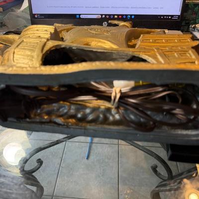 Vintage White Metal Painted Gold Clipper Ship Night Light 12" Tall in Good Preowned Condition (Untested Light Fixture).