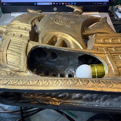 Vintage White Metal Painted Gold Clipper Ship Night Light 12" Tall in Good Preowned Condition (Untested Light Fixture).