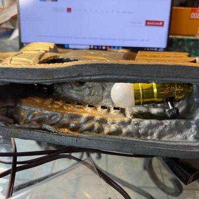 Vintage White Metal Painted Gold Clipper Ship Night Light 12" Tall in Good Preowned Condition (Untested Light Fixture).