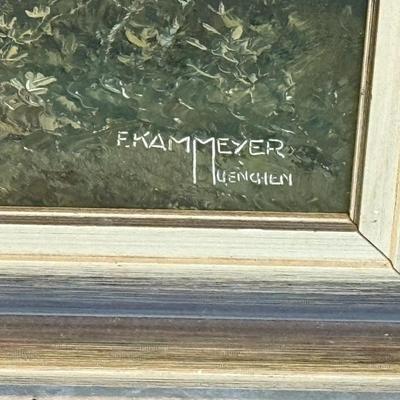 VINTAGE NOTED ARTIST "FREDERICK KAMMEYER" MUENCHEN OIL ON CANVAS FRAME SIZE 27" x 34.5" AS PICTURED. (SMALL PIN HOLE...
