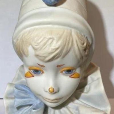 Vintage Mid-Century Cybis "Young Girl Clown Bust" on a Wooden Base - 9.5" Tall in VG Preowned Condition.