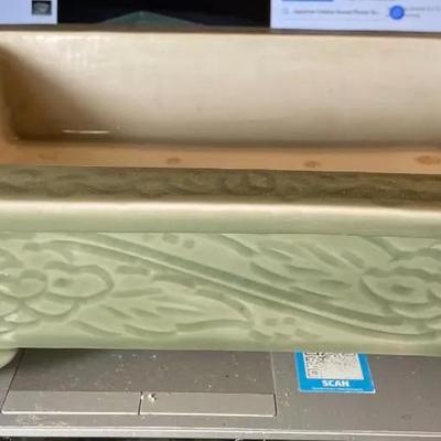 Vintage Japanese Celadon Bonsai Seto Ware Planter 10.5" X 14.25" Very Heavy in VG Preowned Condition as Pictured.