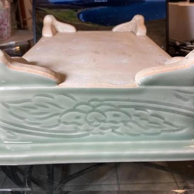 Vintage Japanese Celadon Bonsai Seto Ware Planter 10.5" X 14.25" Very Heavy in VG Preowned Condition as Pictured.