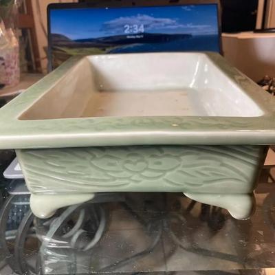 Vintage Japanese Celadon Bonsai Seto Ware Planter 10.5" X 14.25" Very Heavy in VG Preowned Condition as Pictured.