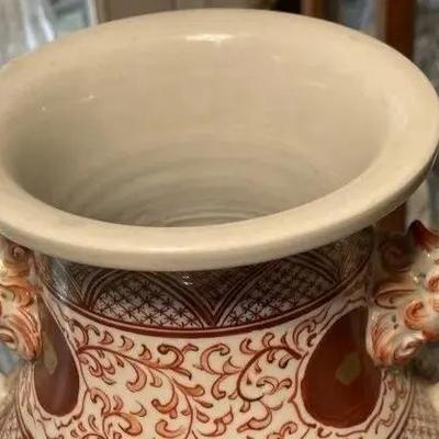 Early Japanese Kutani/Satsuma Hand Painted Signed Red/Gold Mark Vase from 1800's 15.5" Tall & w/Base 17" Tall...