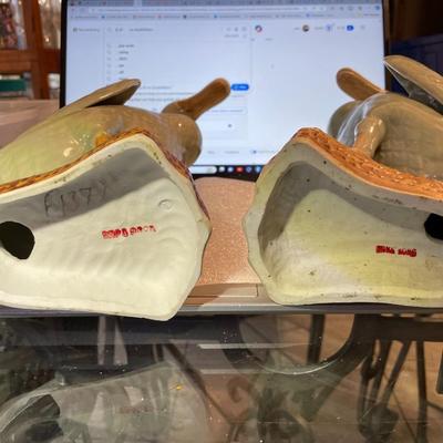 Very Rare Pair of Asian Celadon-Glazed Duck Figurines 12" Tall in Very Good Preowned Condition.