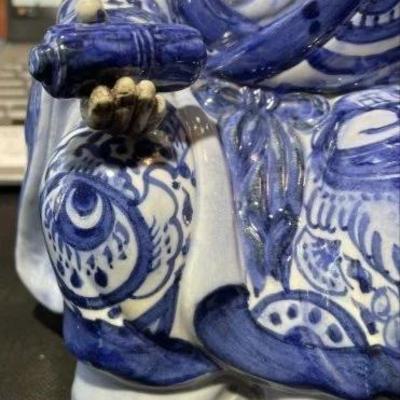 Vintage Japanese Kutani Porcelain Old Mud Man Scholar Figurine Blue & White in Very Good Preowned Condition. 11.5" Tall.