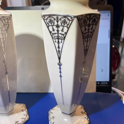 Scarce Pair of Lenox 9" Centennial Vases w/Sterling Silver Overlay Only 250 Total Pieces Made in the USA in VG Condition.