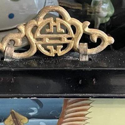 Pair of Vintage Chinese Reverse Glass Paintings 19.5" x 27.25" Preowned from an Estate Cleanout in VG Condition.