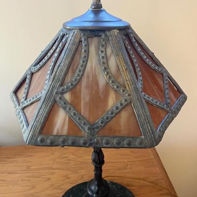 Vintage Slag Glass Table Lamp (O-BC)