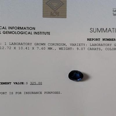 IGI CERTIFIED LAB GROWN SAPPHIRE 9.07 CT