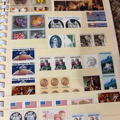 Unused collector stamps, album w/stamped & supplies