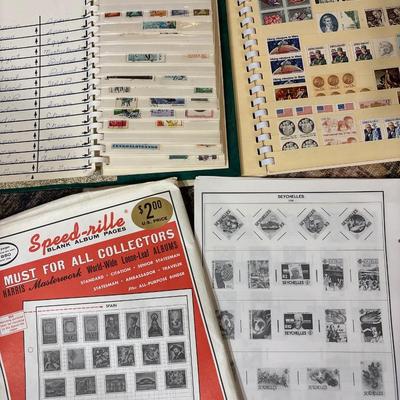 Unused collector stamps, album w/stamped & supplies