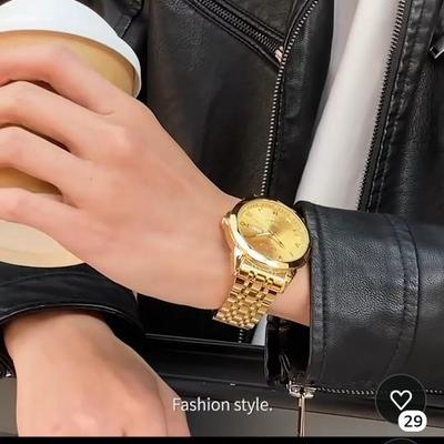 OLEVS Watch for Men Diamond Business Dress Analog Quartz Stainless Steel Waterproof Luminous Date Two Tone Luxury