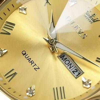 OLEVS Watch for Men Diamond Business Dress Analog Quartz Stainless Steel Waterproof Luminous Date Two Tone Luxury