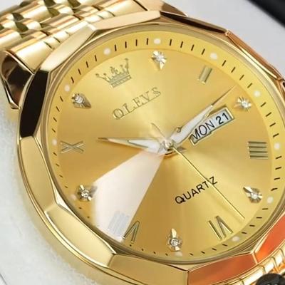 OLEVS Watch for Men Diamond Business Dress Analog Quartz Stainless Steel Waterproof Luminous Date Two Tone Luxury