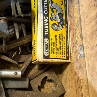 Antique Primitive Wood Toolbox w/2-Handles, Top Compartment 14" x 10" x 9" with Tools included as Pictured.