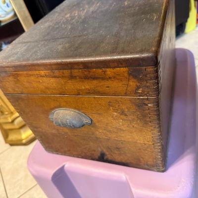 Antique Primitive Wood Toolbox w/2-Handles, Top Compartment 14" x 10" x 9" with Tools included as Pictured.