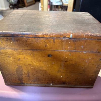 Antique Primitive Wood Toolbox w/2-Handles, Top Compartment 14" x 10" x 9" with Tools included as Pictured.